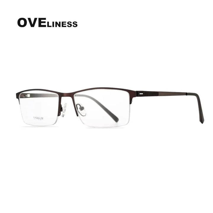 Oveliness Men's Semi Rim Square Titanium Alloy Eyeglasses 8839 Semi Rim Oveliness coffee  