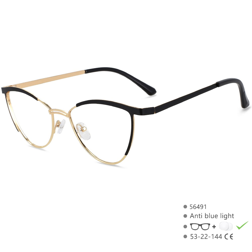 CCSpace Women's Full Rim Cat Eye Alloy Eyeglasses 56491 Full Rim CCspace Black  