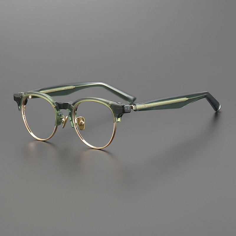 Gatenac Unisex Full Rim Round Acetate Eyeglasses Gxyj1190 Full Rim Gatenac Green  