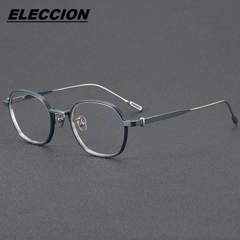 Eleccion Unisex Full Rim Oval Square Titanium Eyeglasses 39140 Full Rim Eleccion Blue - Silver CHINA