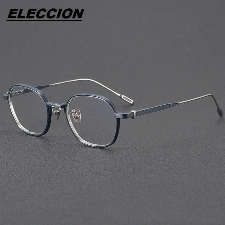 Eleccion Unisex Full Rim Oval Square Titanium Eyeglasses 39140 Full Rim Eleccion Blue - Silver CHINA