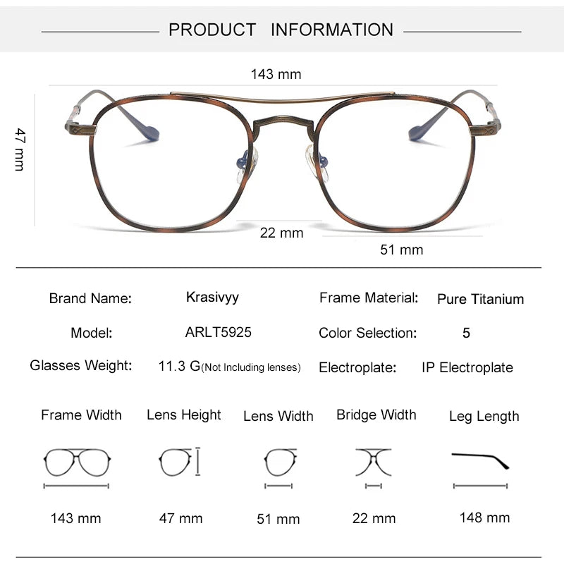 Krasivyy Unisex Full Rim Square Double Bridge Titanium Eyeglasses 45925