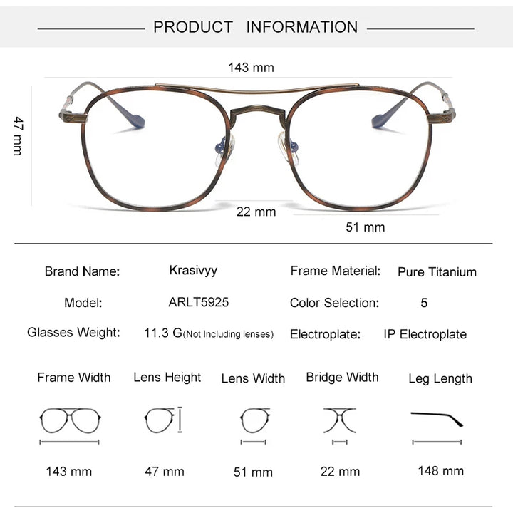 Krasivyy Men's Full Rim Square Double Bridge Titanium Eyeglasses 75925