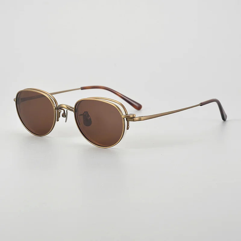Muzz Women's Semi Rim Oval Titanium Eyeglasses Clip On Sunglasses 54947
