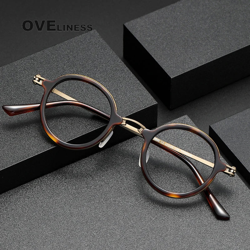 Oveliness Unisex Full Rim Round Acetate Titanium Eyeglasses 5899 Full Rim Oveliness   