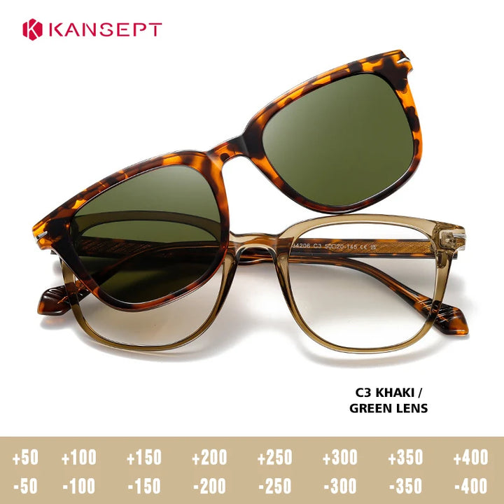 Kansept Unisex Full Rim Square Tr 90 Alloy Reading Glasses Clip On Sunglasses 34206