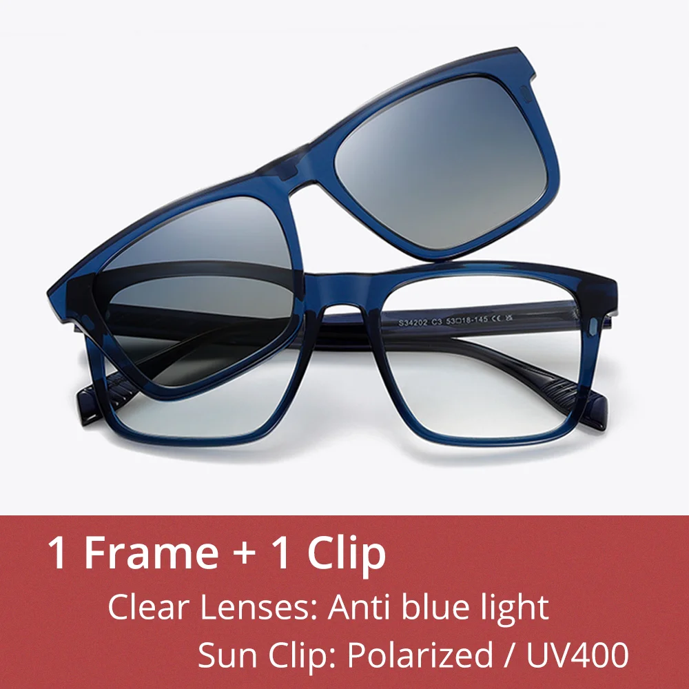 Ralferty Unisex Full Rim Square Tr 90 Eyeglasses Clip On Sunglasses 534202