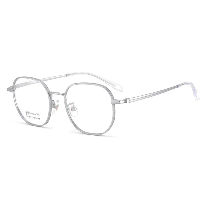 Bclear Unisex Full Rim Small Square Polygon Titanium Eyeglasses 6958 Full Rim Bclear Silver  