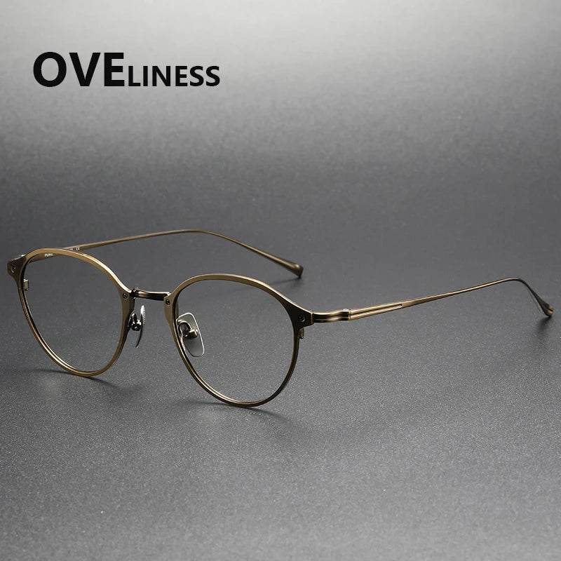 Oveliness Men's Full Rim Round Titanium Eyeglasses 642040