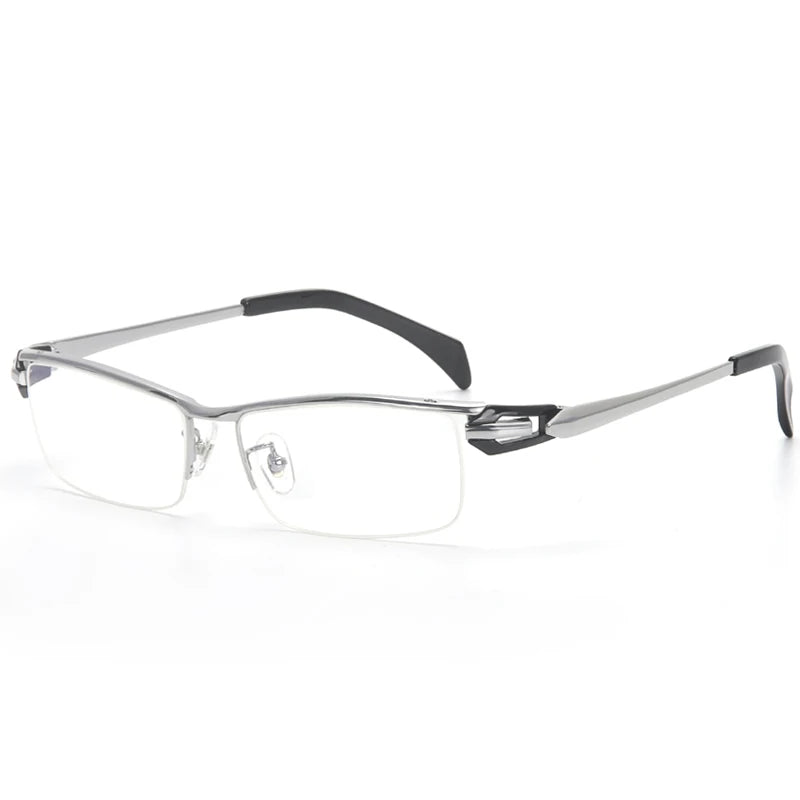 Aror Unisex Semi Rim Square Titanium Eyeglasses 94284 Semi Rim Aror Silvery Black