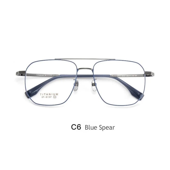 KatKani Men's Full Rim Square Double Bridge Titanium Eyeglasses 6137 Full Rim KatKani Eyeglasses Blue Spear  