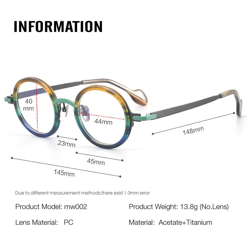 Muzz Unisex Full Rim Round Acetate Titanium Eyeglasses 817402