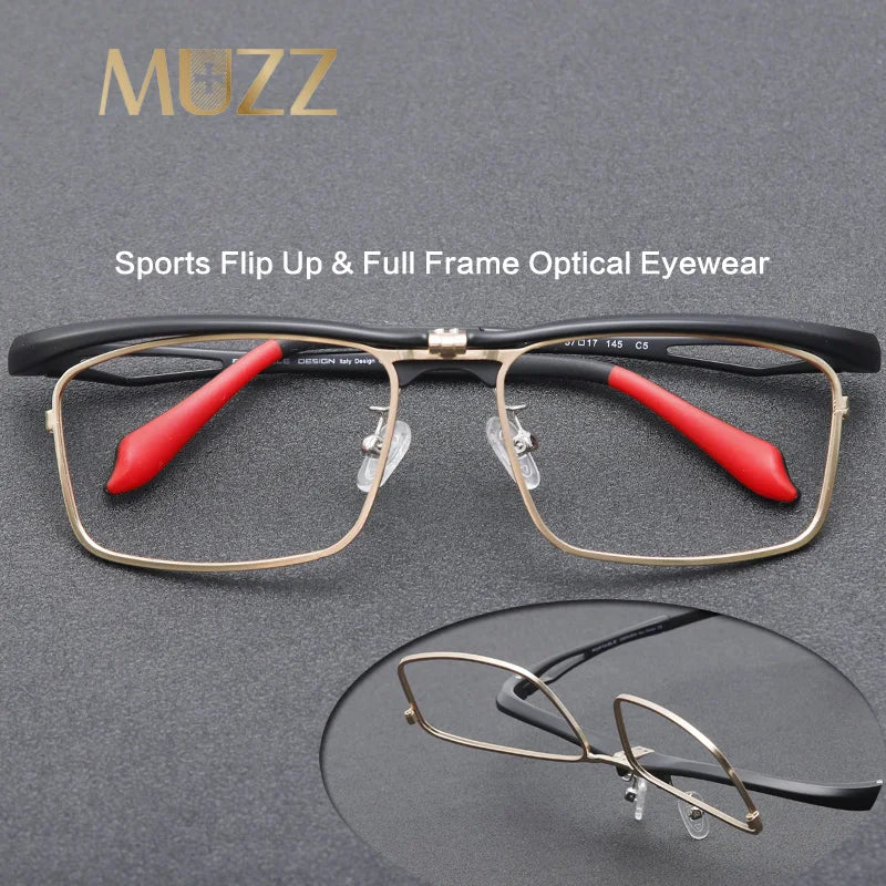 Muzz Unisex Full Rim Square Alloy Tr 90 Flip Up Sport Eyeglasses M9807 Full Rim Muzz   