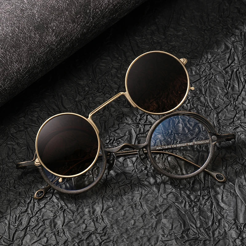 Black Mask Unisex Full Rim Round Titanium Eyeglasses Clip On Sunglasses 45975 With Clip Ons Black Mask Bronze-Gold Clip