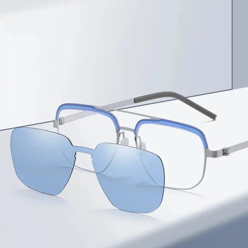 Gmei 790429 Men's Full Rim Oval Double Bridge Steel Frames Clip On Sunglasses FuzWeb