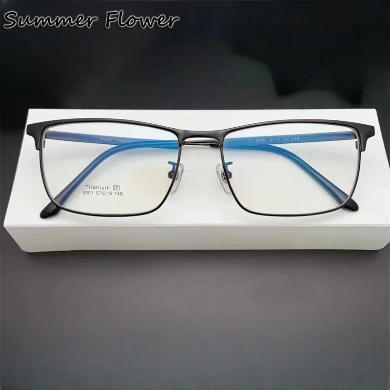 Summer Flower Men's Semi Rim Square Titanium Eyeglasses 62001