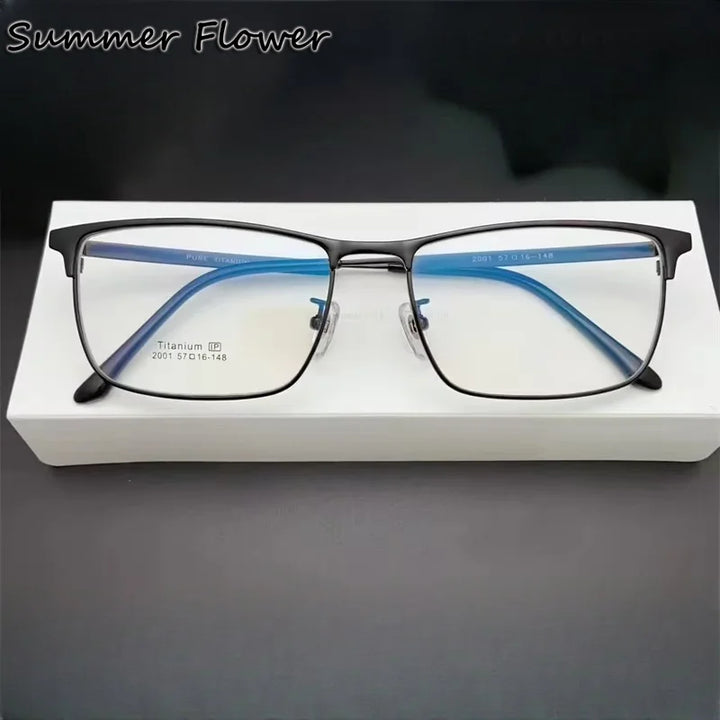 Summer Flower Men's Semi Rim Square Titanium Eyeglasses 62001