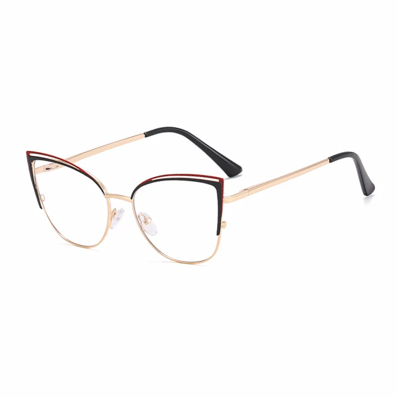 Ralferty Women's Full Rim Square Cat Eye Alloy Eyeglasses R8206 Full Rim Ralferty C2 Black Red CHINA 