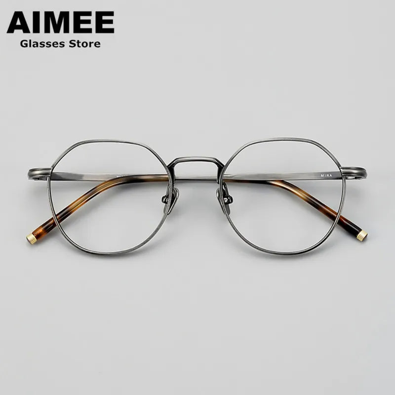 Aimee Unisex Full Rim Flat Top Round Titanium Eyeglasses 50140