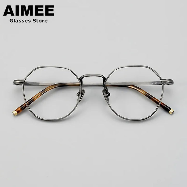 Aimee Unisex Full Rim Flat Top Round Titanium Eyeglasses 50140