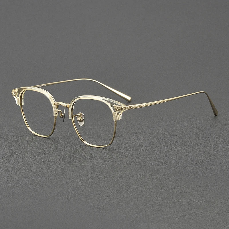 Black Mask Unisex Full Rim Square Titanium Acetate Eyeglasses 4028 Full Rim Black Mask Yellow-Gold  