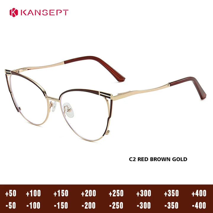 Kansept Women's Full Rim Round Cat Eye Alloy Reading Glasses 556984