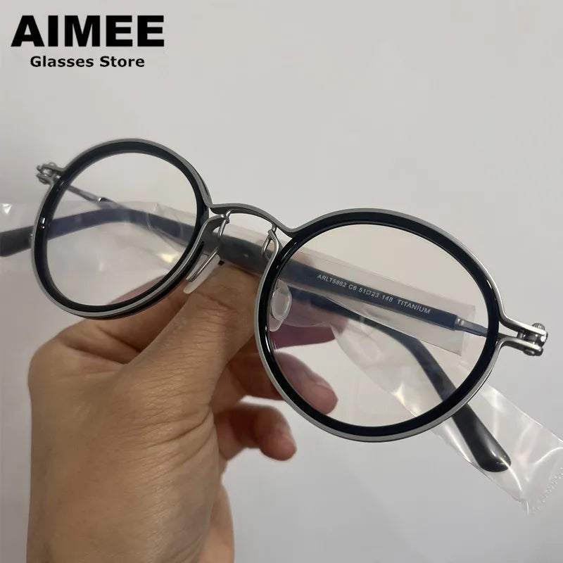 Aimee Unisex Full Rim Round Acetate Titanium Eyeglasses 49148
