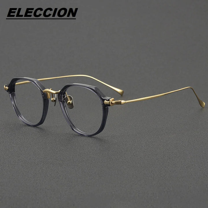 Eleccion Unisex Full Rim Polygon Acetate Titanium Eyeglasses 81036 Full Rim Eleccion Gray - Gold CHINA