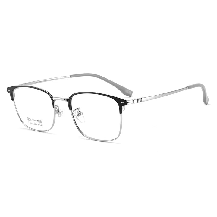 Bclear Unisex Full Rim Square Titanium Eyeglasses 36114 Full Rim Bclear Black Silver  