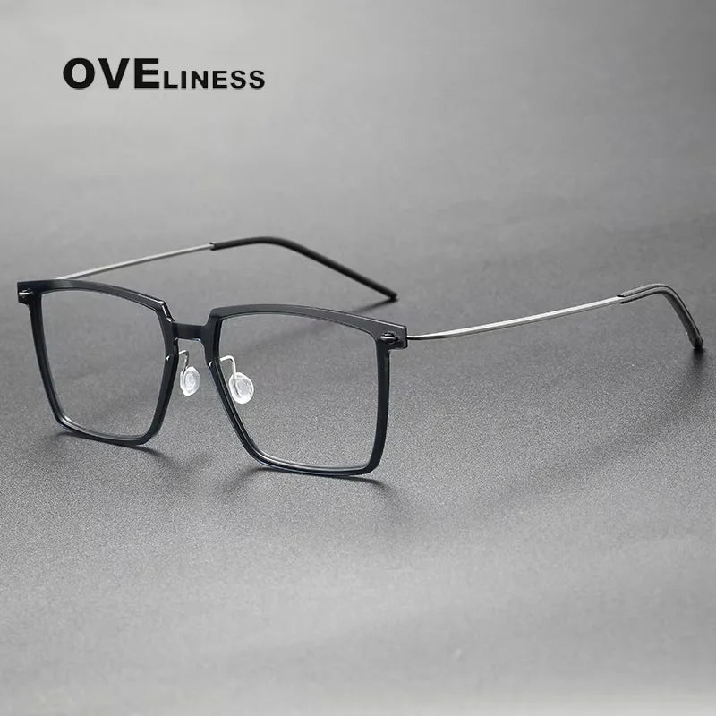 Oveliness Unisex Full Rim Square Acetate Titanium Eyeglasses 6577 Full Rim Oveliness dark grey