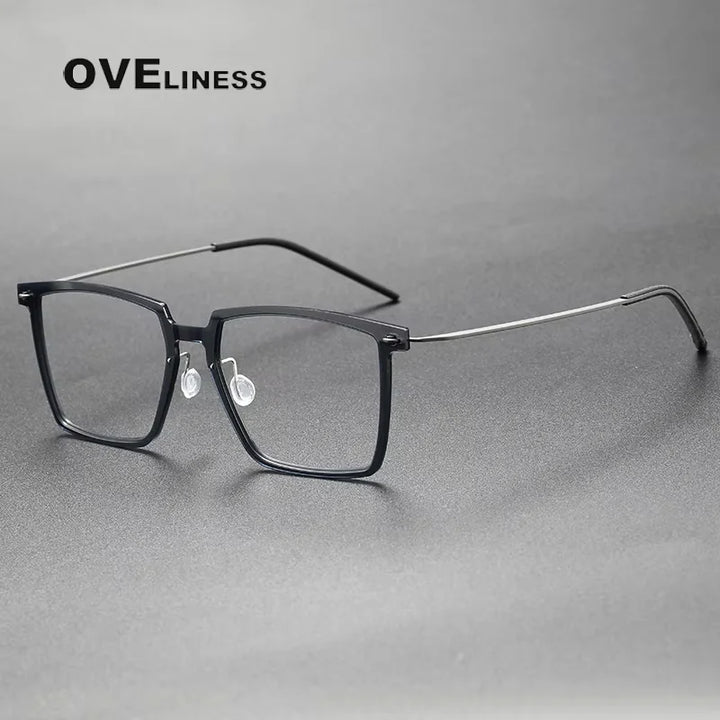 Oveliness Unisex Full Rim Square Acetate Titanium Eyeglasses 6577 Full Rim Oveliness dark grey