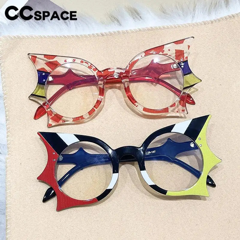 CCspace Women's Full Rim Round Bat Wings Plastic Eyeglasses 57421 Full Rim CCspace   