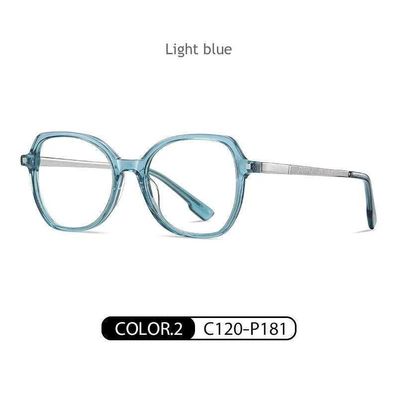 KatKani  Women's Full Rim Polygon Acetate Alloy Eyeglasses Bj9225 Full Rim KatKani Eyeglasses light blue  