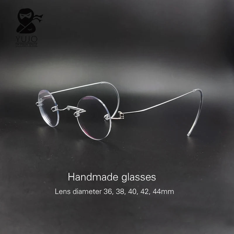 Yujo Unisex Rimless Round Screwless Steel Eyeglasses 384042