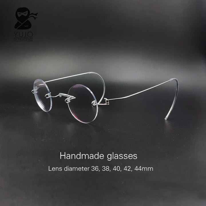 Yujo Unisex Rimless Round Screwless Steel Eyeglasses 384042