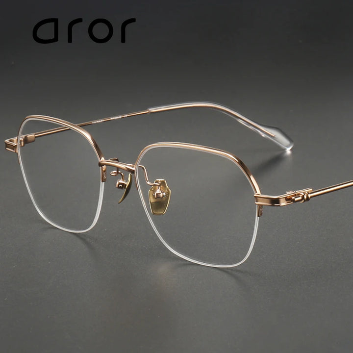 Aror Unisex Semi Rim Square Polygon Titanium Eyeglasses 10169 Semi Rim Aror