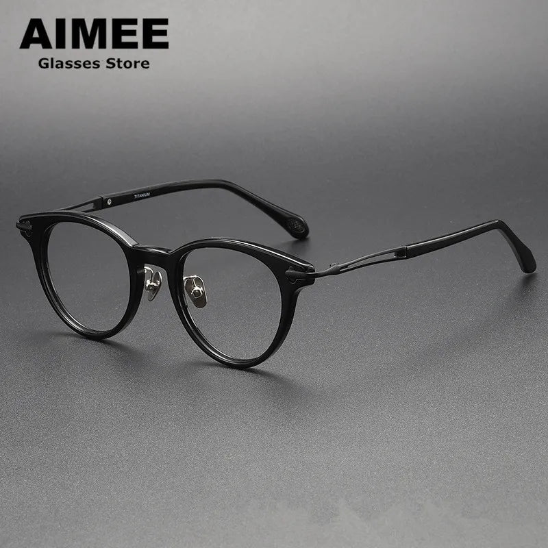 Aimee Unisex Full Rim Round Titanium Acetate Eyeglasses 1721 Full Rim Aimee Black  