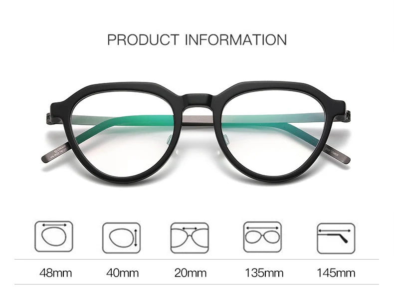 Black Mask Unisex Full Rim Round Titanium Acetate Screwless Eyeglasses 1046 Full Rim Black Mask   