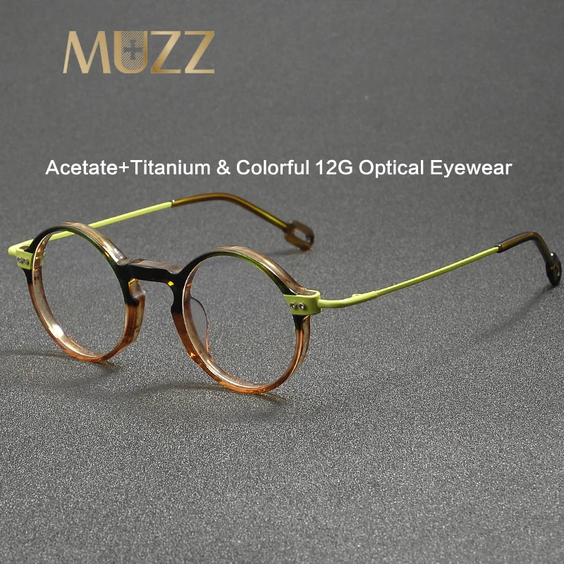 Muzz Unisex Full Rim Round Titanium Acetate Eyeglasses 13006 Full Rim Muzz   