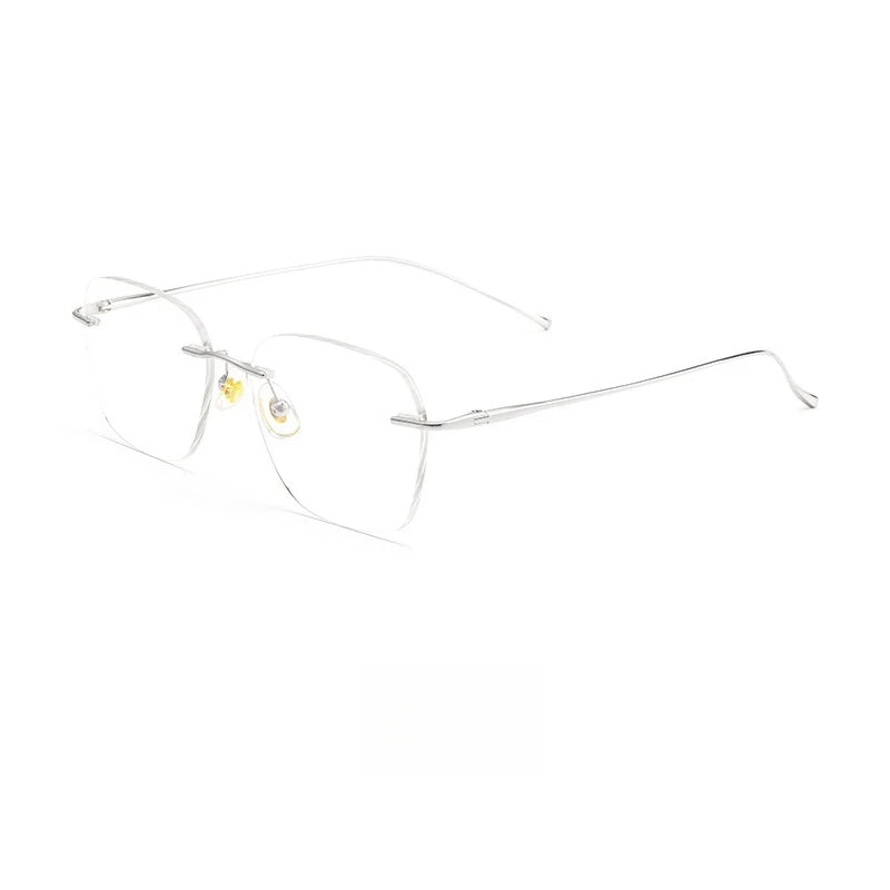 Hdcrafter Unisex Rimless Flat Top Oval Titanium Eyeglasses 8978 Rimless Hdcrafter Eyeglasses Silver  