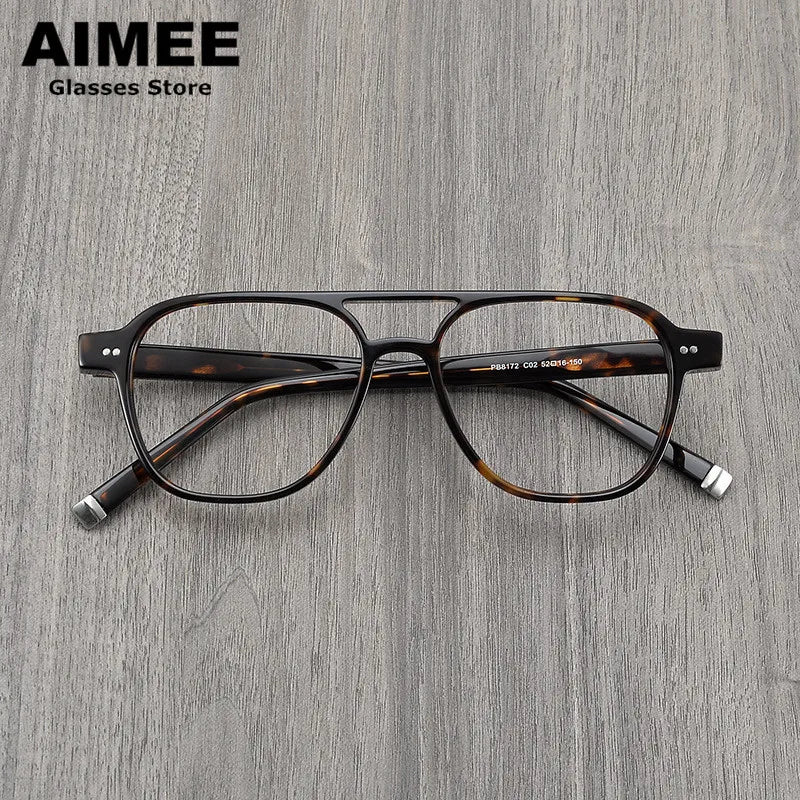 Aimee Unisex Full Rim Square Double Bridge Acetate Eyeglasses 8172 Full Rim Aimee Tortoise  