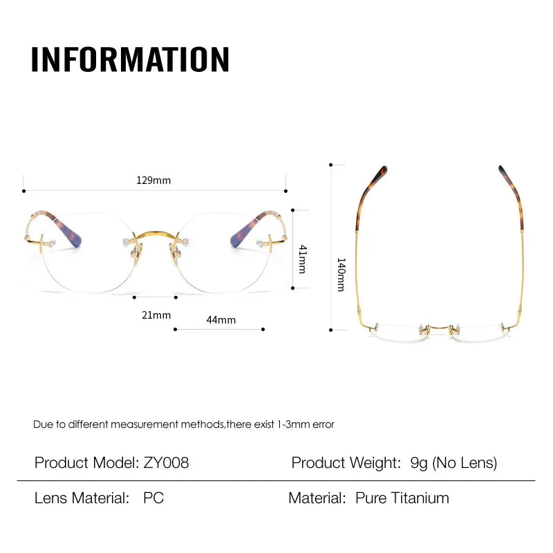 Muzz Women's Rimless Flat Top Round Titanium Eyeglasses 26008 Rimless Muzz   