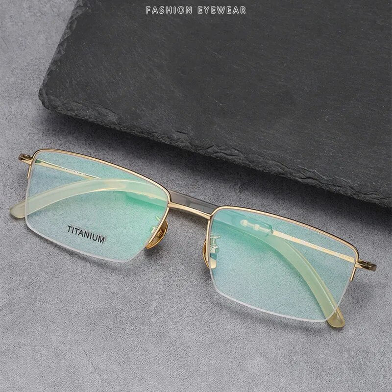 Hdcrafter Men's Semi Rim Square Titanium Horn Temple Eyeglasses H2302 Semi Rim Hdcrafter Eyeglasses   