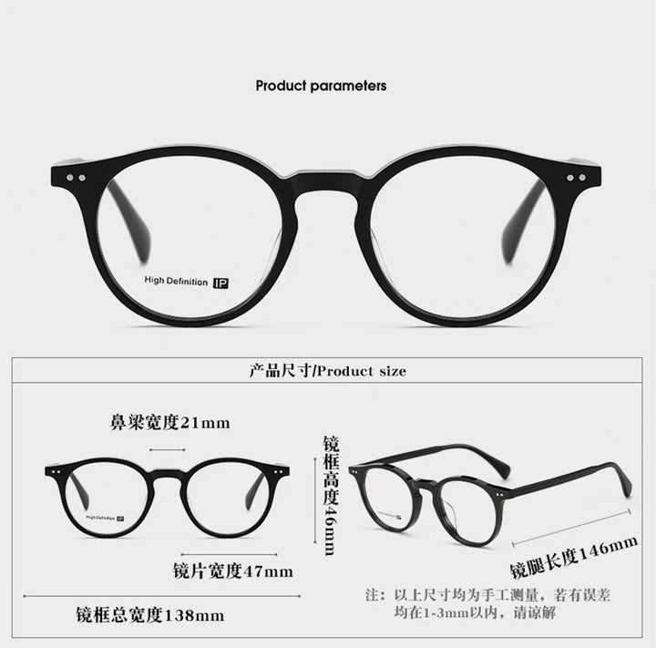 Black Mask Women's Full Rim Round Acetate Eyeglasses 934111