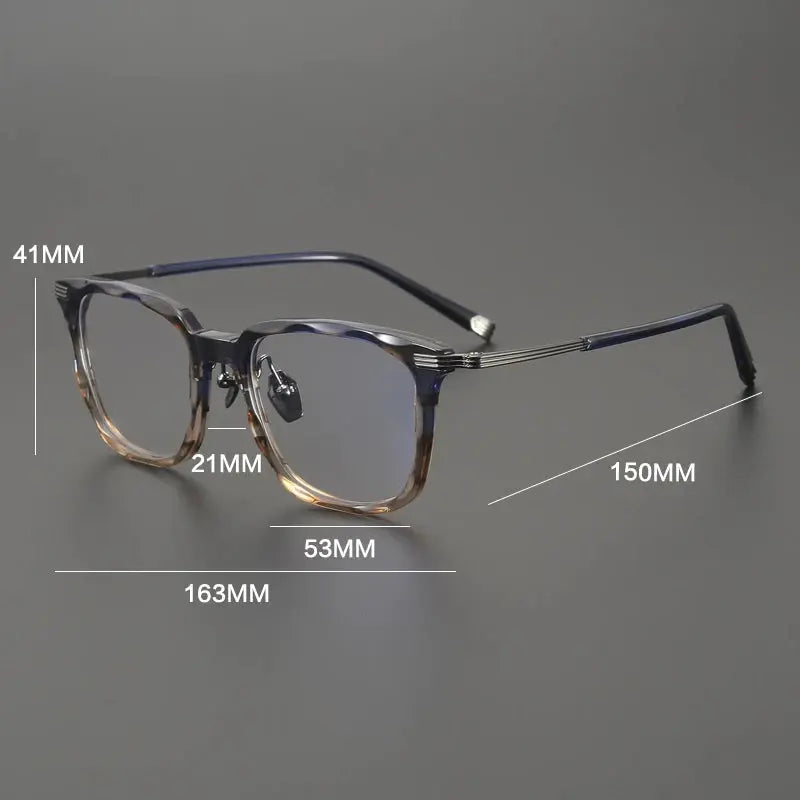 Gatenac Men's Full Rim Big Square Acetate Titanium Eyeglasses 352514 FuzWeb