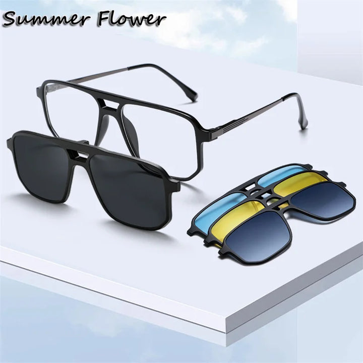 Summer Flower Unisex Full Rim Square Double Bridge Alloy Eyeglasses Clip On Sunglasses 60824