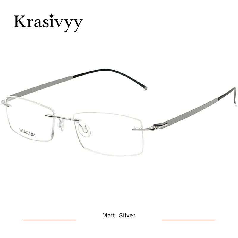 Krasivyy Unisex Rimless Square Screwless Titanium Eyeglasses 5001 Rimless Krasivyy Matt Silver  