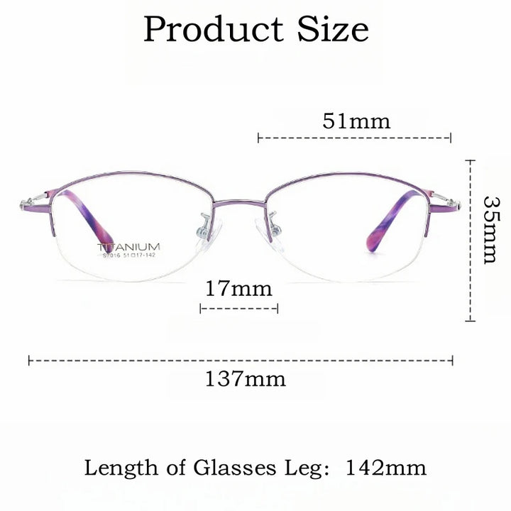 Yimaruili Women's Semi Rim Square Oval Titanium Eyeglasses Y7016 Semi Rim Yimaruili Eyeglasses   