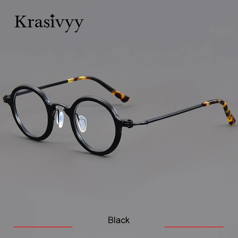 Krasivyy Women's Full Rim Round Acetate Titanium Eyeglasses 25899 Full Rim Krasivyy Black