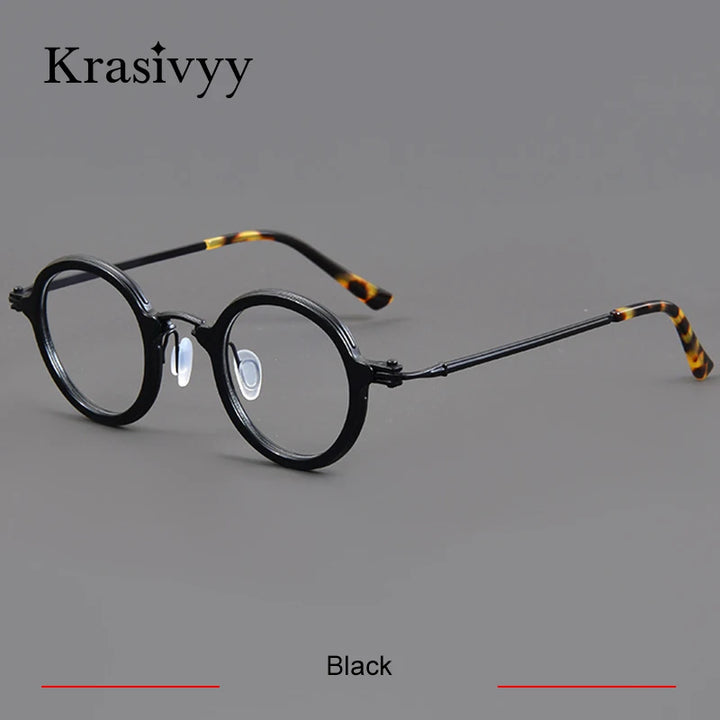 Krasivyy Women's Full Rim Round Acetate Titanium Eyeglasses 25899 Full Rim Krasivyy Black